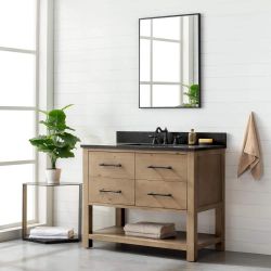 42 in. W x 22 in. D x 34 in. H Bath Vanity in Natural with Blue Limestone Vanity Top with White Basi