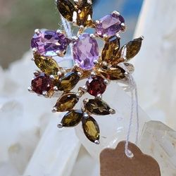 Tourmaline And Amethyst Sterling Silver Ring 