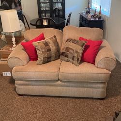 Living room set, couch, love seat, chair, and Ottoman