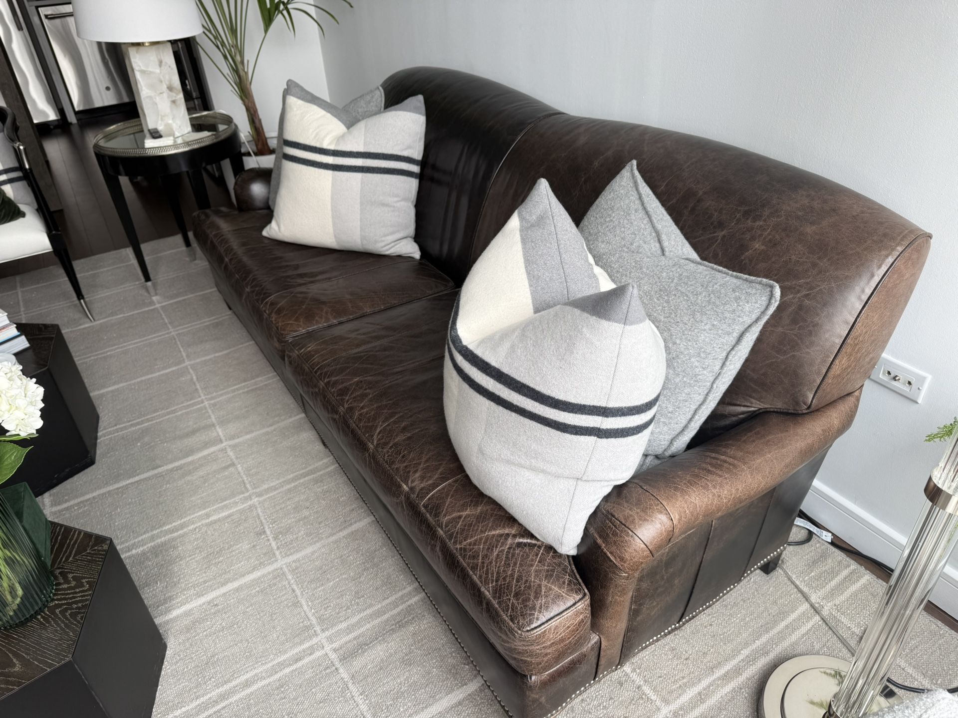 C.R. Lane Rolled Arm Leather Sofa