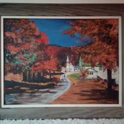 Vintage Country Church in Autumn Oil Painting Signed Wm. P. McCarthy '55