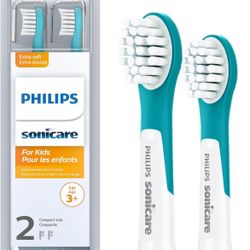 Philips Sonicare for Kids 3+ Genuine Replacement Toothbrush Heads, 2 Brush Heads, Turquoise and White, Compact, HX6032/94