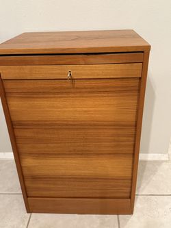 MCM Danish Teak Tambour Door Locking Filing Cabinet, 1960's