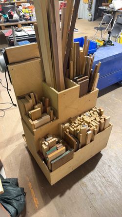 Wood Scrap Offcuts Lot with Storage Cart