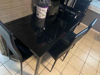 Black Glass Dining Table with Chairs