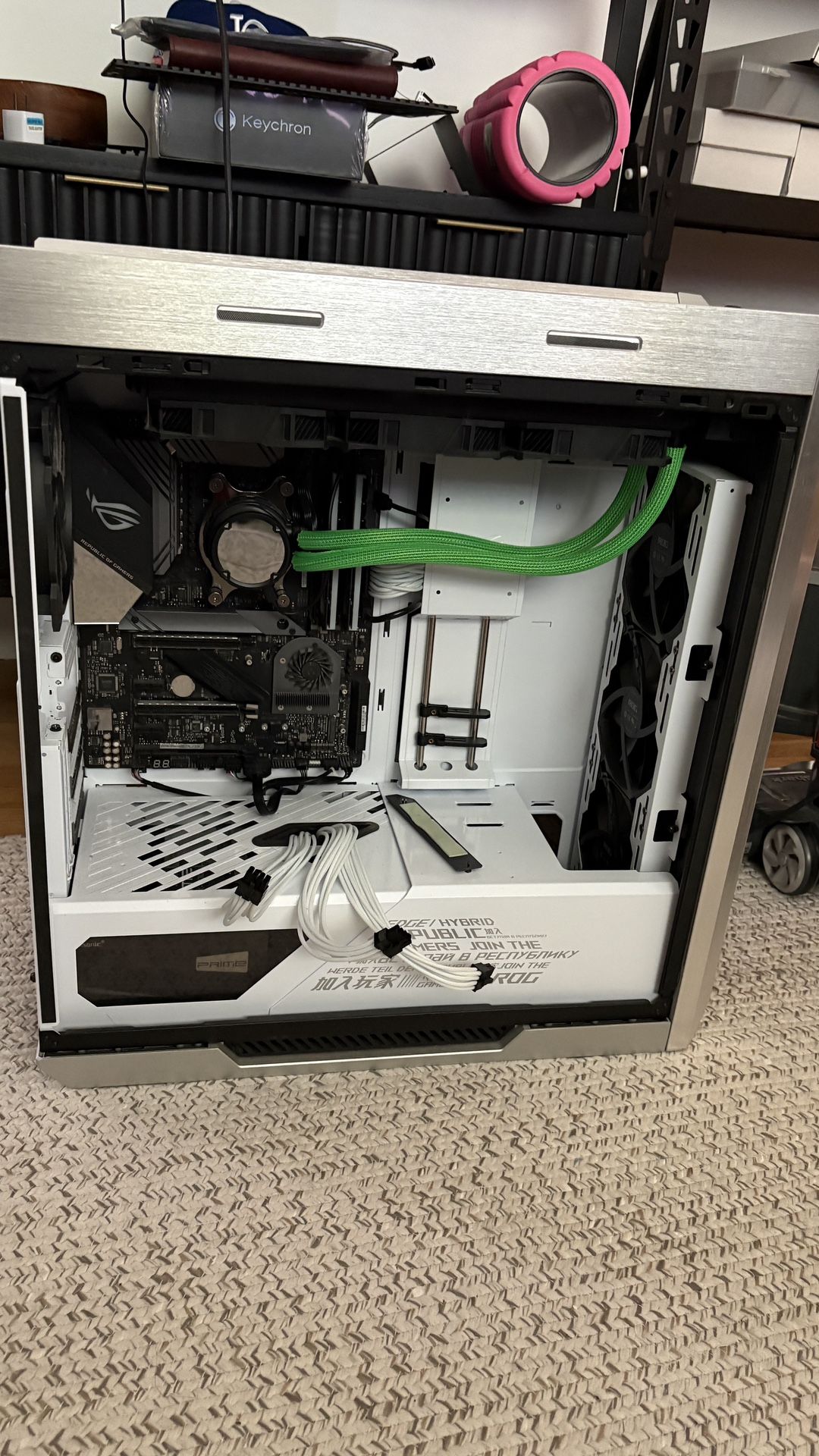 Custom ROG White Mid-Tower PC Case + ASUS Motherboard + AIO Cooler – NO CPU / NO GPU