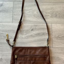 fossil Brown, leather Crossbody bag medium size with lots of pockets