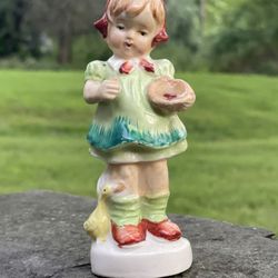 Vintage Figurine, Porcelain Little Girl Feeding Little Duck German?