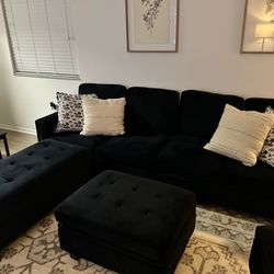 Belffin Modular Velvet Tufted Black/Blue Couch And Chair