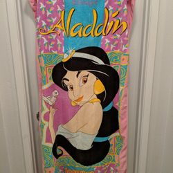 Vintage 90s Franco Disney's Aladdin Princess Jasmine Pink Beach Towel 56x29

