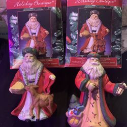 Ser Of 2 Holiday Boutique Collectors Edition Santa's Figurines