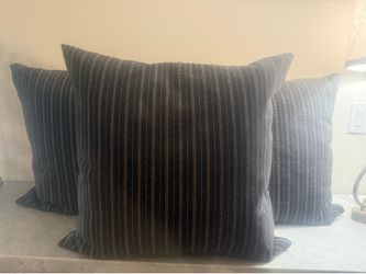 Blue Black Striped Accent Throw Pillows (3)