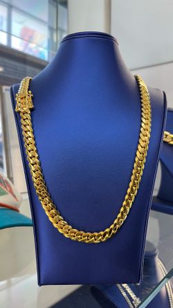 Handmade Miami Cuban Link Chain 10mm 22” Gold Over Silver Plating with Real 14k Gold
