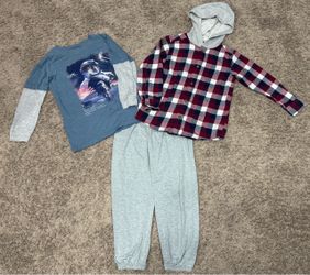 Boys Size 7 Fall Bundle Lot 7 – Carter's Hooded Flannel, Astronaut Tee & Joggers