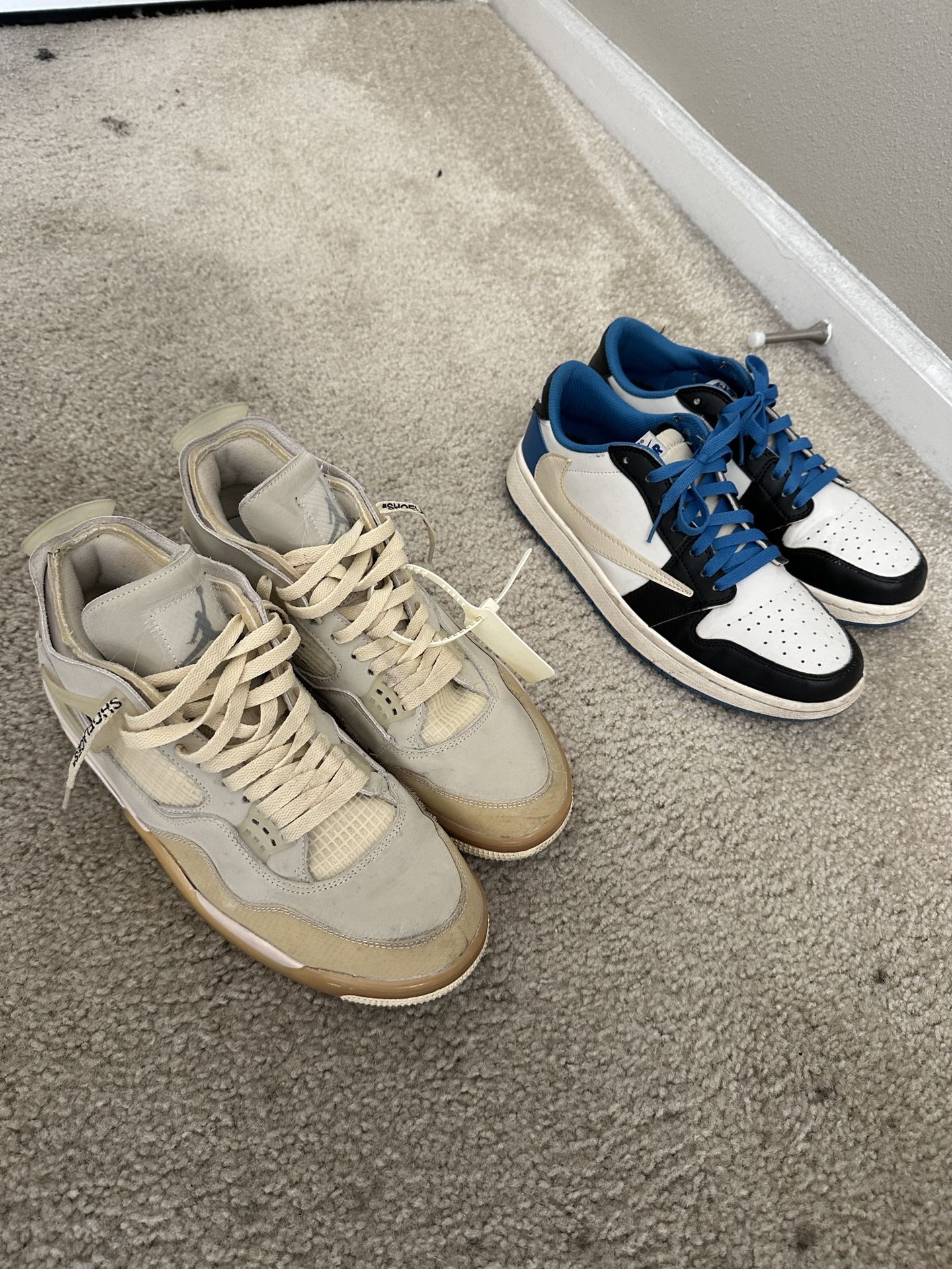 Jordan Trade Men’s Size 11 (Travis Scott Fragment 1 Low & Off-White Sail 4)