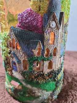 Resin country lighted church in the woods w/candle