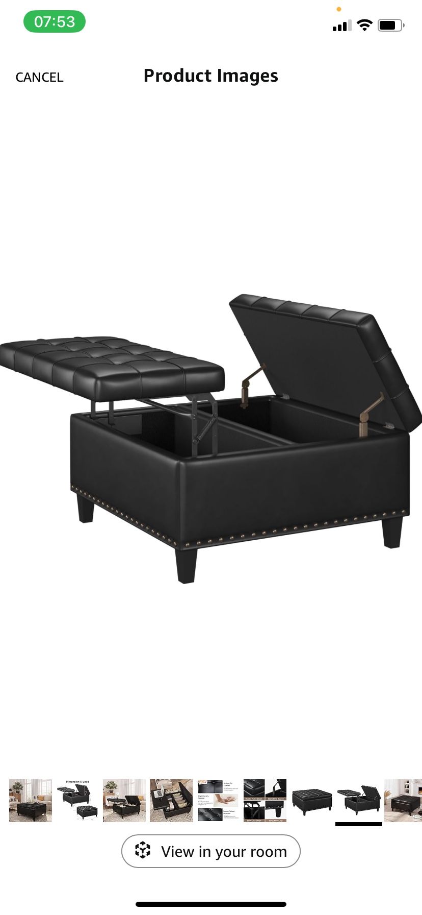 Lift-Top Ottoman with Storage – Faux Leather – $150