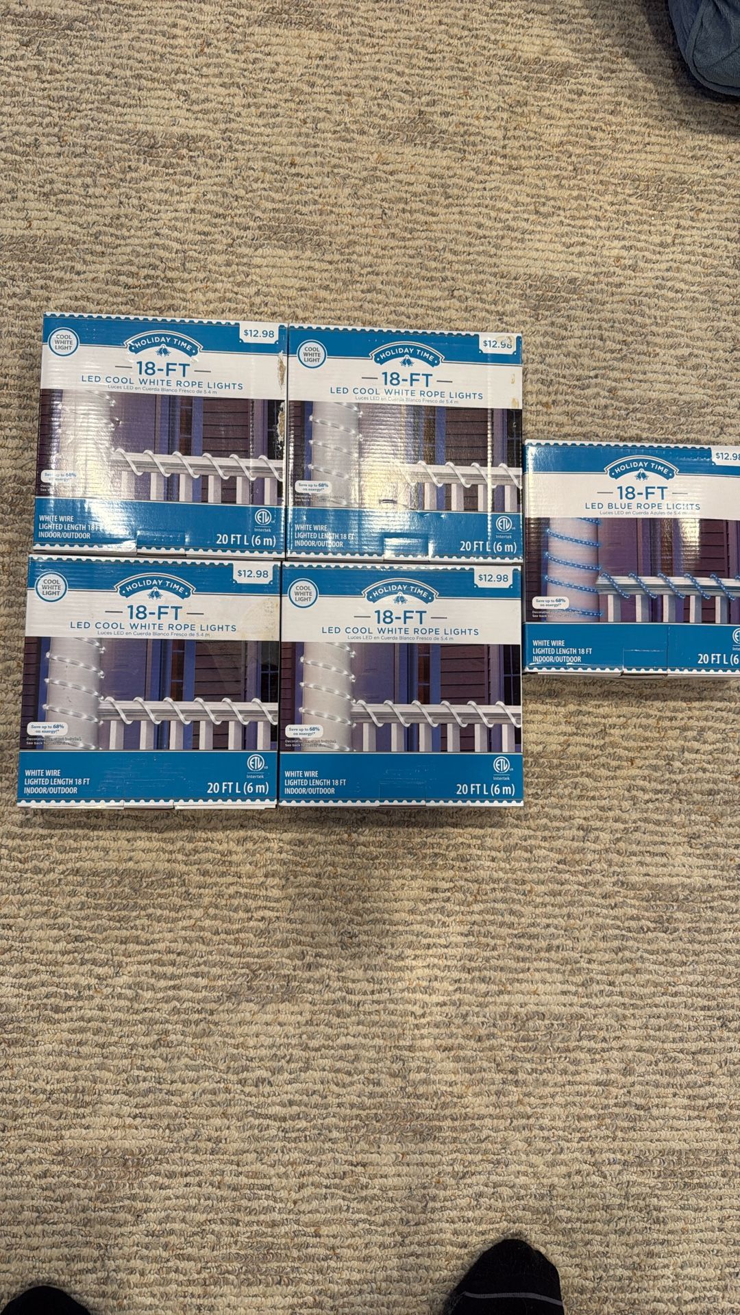 New 18 Foot Rope Lights Four White, One Blue