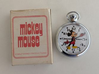 Original vintage Walt Disney Mickey Mouse pocket watch by Bradley. Seems to run very well but not tested thoroughly nor long term, therefore selling a
