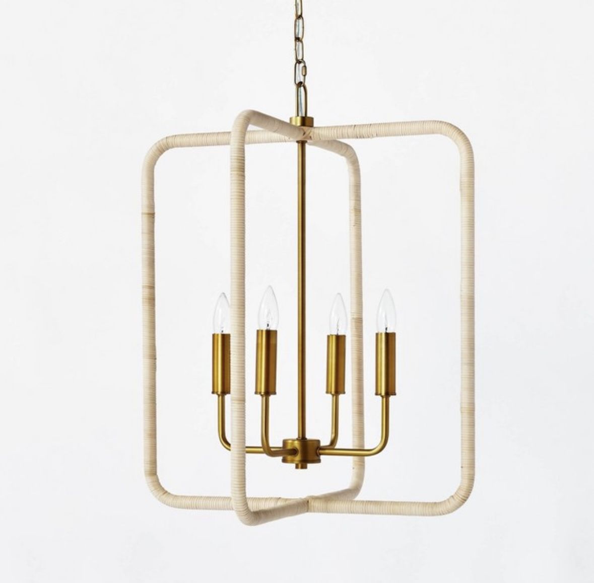 NIB- Studio McGee Threshold Rattan Lantern Ceiling Pendant Brass Chandelier