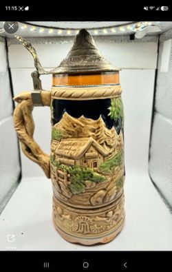 Vintage Ceramic Musical Beer Stein with a Metal Pewter-style lid