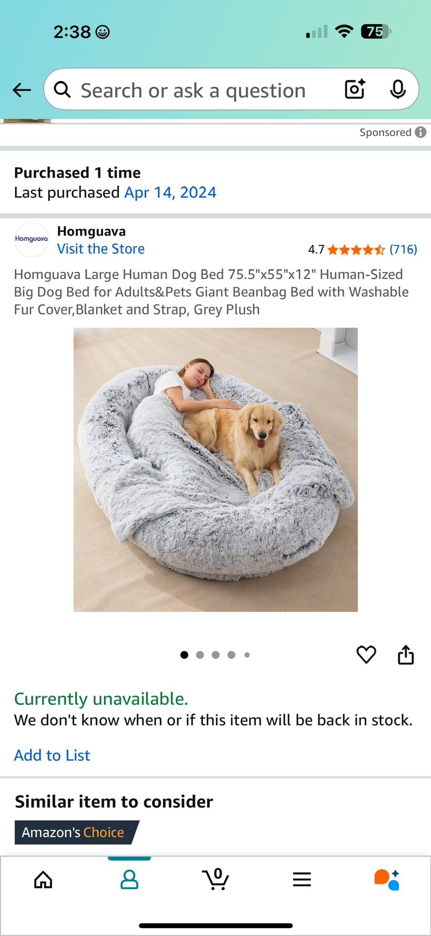 Adult Sz Dog Bed