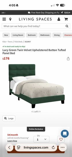 Lucy Green Twin Velvet Upholstered Button Tufted Panel Bed