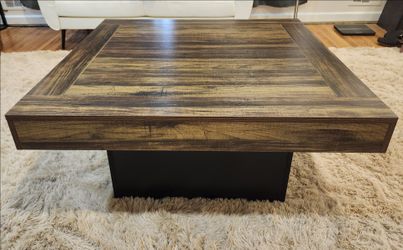 Tribesigns 35.4-Inch Square Coffee Table, Modern Wood Coffee Table, Large Center Table for Living Room, Rustic Brown & Black
