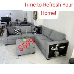 Boucle Fabric 4 Piece Sectional Sofa With Ottoman  - Limited Time Offer 