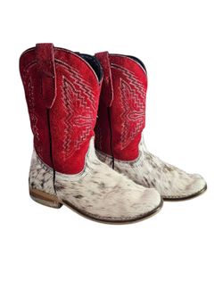 Rock'em Kids Cowhide Cowboy Boot - Red/White Size 1.5