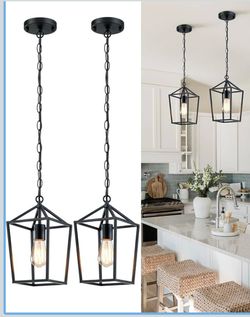 2-Pack Farmhouse Pendant Lights Kitchen Island, Black Pendant Light Fixtures Hanging Lamp for Dining Room, Modern Kitchen Pendant Lighting Over Island