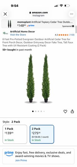 8 Feet Pre-Potted Evergreen Outdoor Artificial Cedar Tree for Front Porch Decor, Outdoor Entryway Decor Fake Tree, Tall Faux Tree with UV Resistant Co