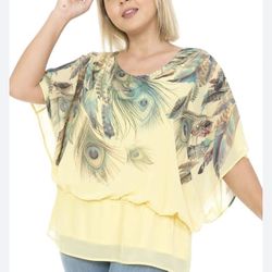 LEEBE Women's Elastic Waist Chiffon Poncho XL