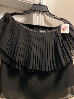 Black Shoulder Sleeves Raffled Blouse - Very Cute 
