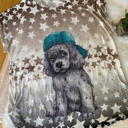 Starry Dog Print Blouse - Brown and Gray XL/XXL