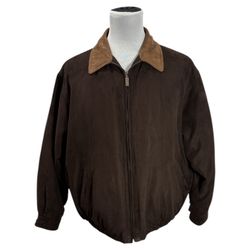 Weatherproof Men's Brown Microsuede Lined Bomber Jacket Full Zip Pockets Size XL