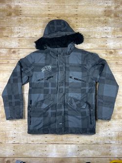 FMF International Jacket Men’s L Black/Gray Full Zip Winter Coat Pockets Plaid
