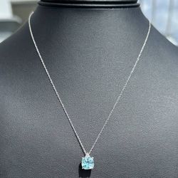 Jewelry Peru 10k white gold natural diamonds 0.015CTW aquamarine 2.04CT. necklace chain 17.00" 1.00mm width