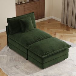 Green Chenille Lounge Chair + Ottoman