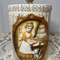 Vintage 1978 Sears & Roebuck Pioneer Women Ceramic Lidded Canister 