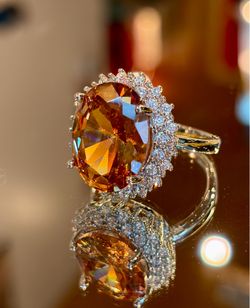 New Oval Orange Halo Ring Simulated citrin  eternal Cocktail Eternal Ring in 7