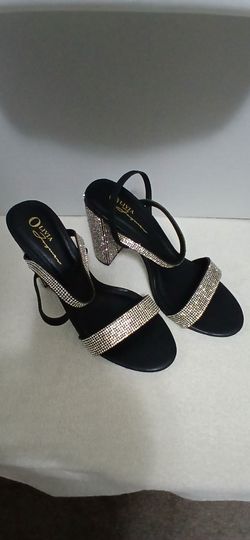 Black Rhinestone Block Heel Sandals Used SOLD AS IS