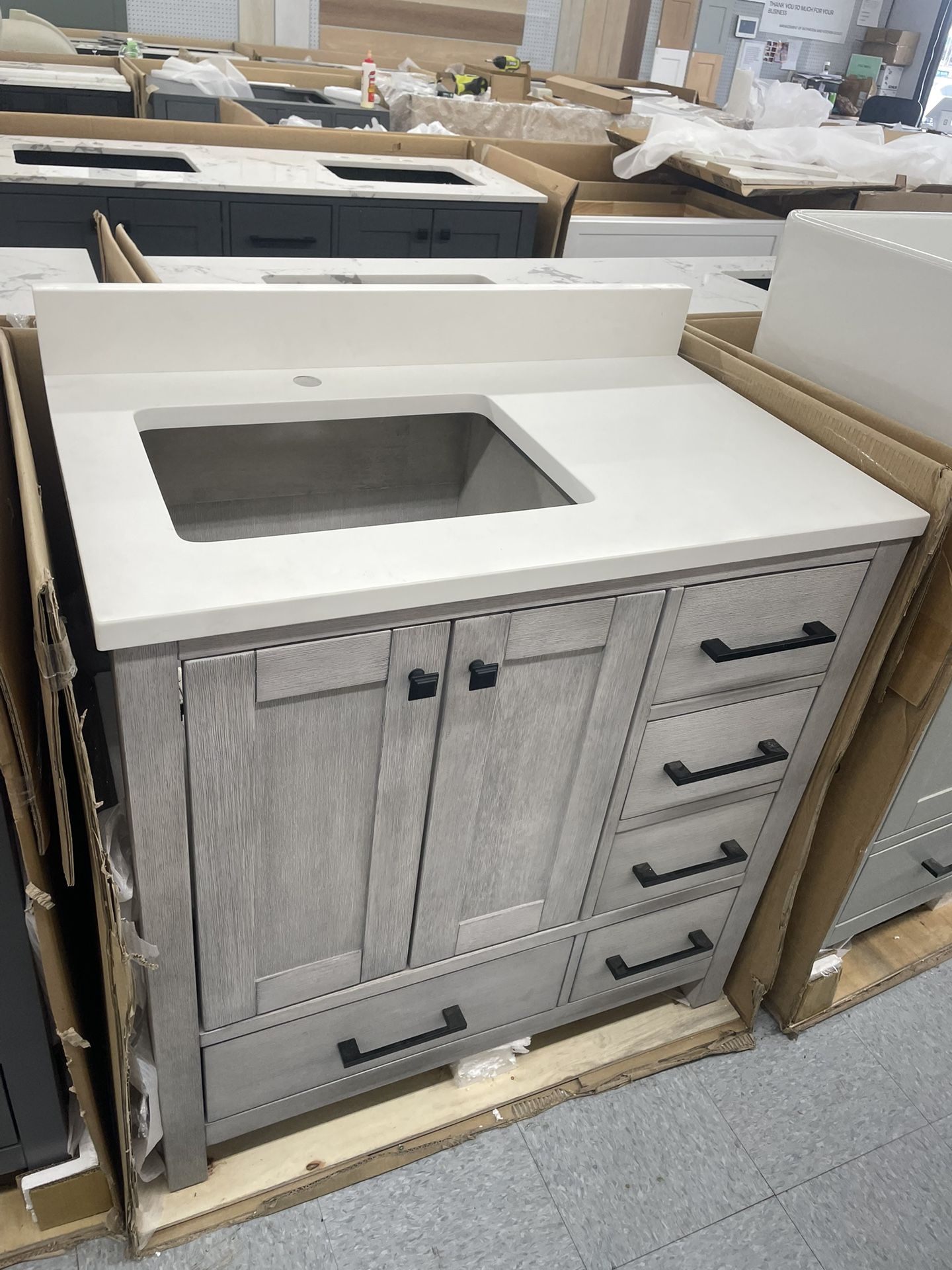 Bathroom vanity cabinet 36” solid mango Quartz top with sink and backsplash