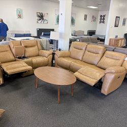 Top grain power reclining sofa and lov  seat