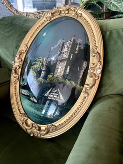 Antique Convex/bubble Glass Reverse Painting 