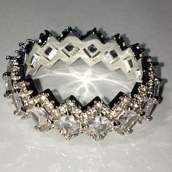 Silver 925 Diamond Cluster CZ Aniversary Band