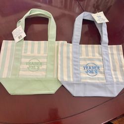 NWT Trader Joe’s Blue & Green Striped Mini Totes - Limited Edition