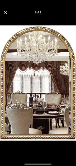 Fobule 24" x 36" Arch Wall Mirror, Antique Gold Metal Beaded Frame - Brand new
