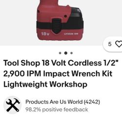  Tool Shop Cordless Impact Wrench 1/2