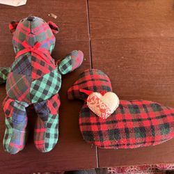 Teddy Bear Vintage Collectible Plaid With Red Bow , Tartan Plaid Wool Duck